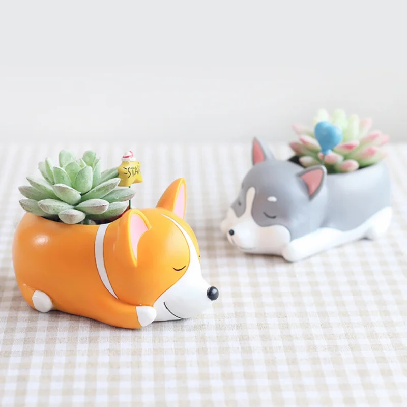 

Creative Cartoon Dogs Flower Vase Resin Succulent Animal Shaped Planter Flower Pot