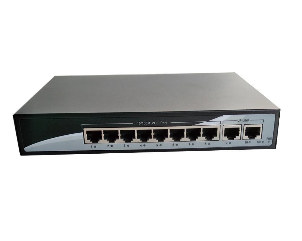 250m 10 Ports Extend Ethernet Switch with 8 Ports PoE + 2 Uplink 10/100Mbps IEEE 802.3af/at 150W