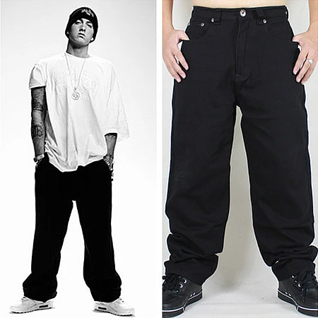 Hip Hop Washed Black Baggy Jeans Loose Fit Wide Leg Denim Pants Skateboarder Streetwear