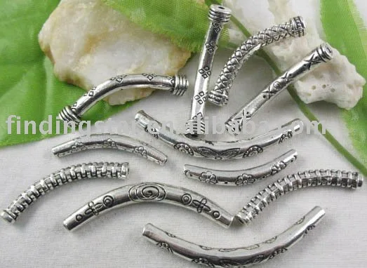 FREE SHIPPING 84PCS Tibetan silver mix styles curved tube spacers W3698