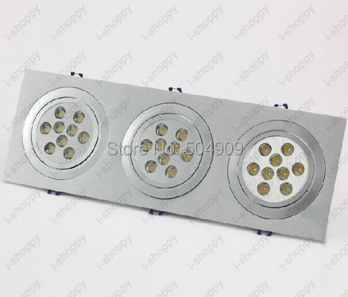 Pode ser escurecido 27w (3*9w) 27-led tri-cabeça recesso armário de teto para baixo luminária downlight/lâmpada spotlight retângulo 110v/220v