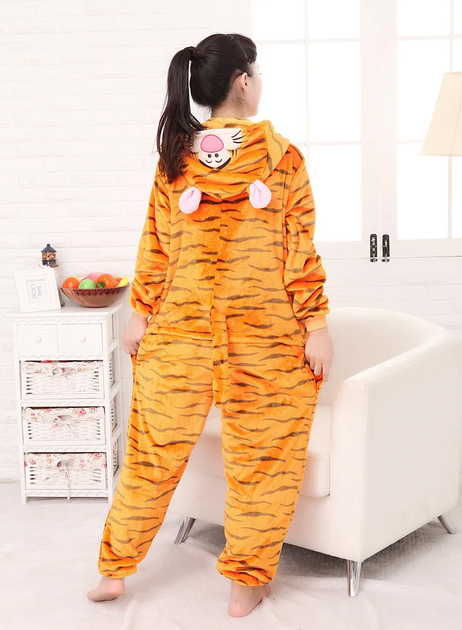 Women and Men Pyjamas Tiger Onesies Adults Tigger Flannel Pajamas Animal Costumes Adult Cute Cartoon Animal Sleepwear Cosplay