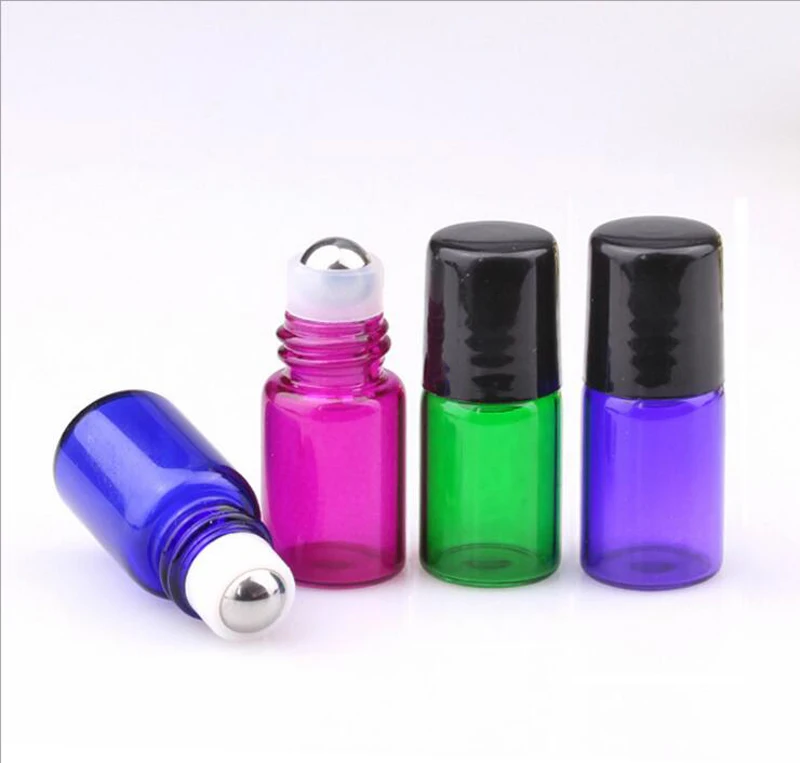 

Wholesale 4 Color Small Glass Bottles 2ml With Glass/Metal Ball Roller Essential Oil Vials Refillable Perfume Roll on Bottle