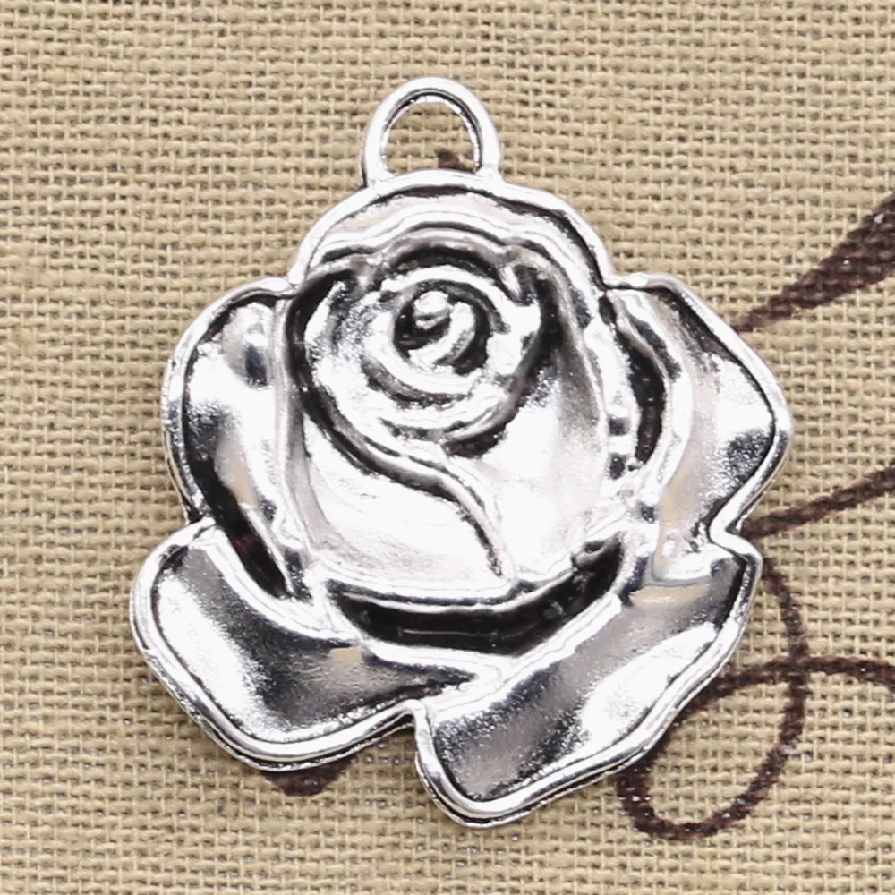 4pcs Charms Rose Flower 36x33mm Antique Making Pendant fit,Vintage Tibetan Bronze Silver color,DIY Handmade Jewelry