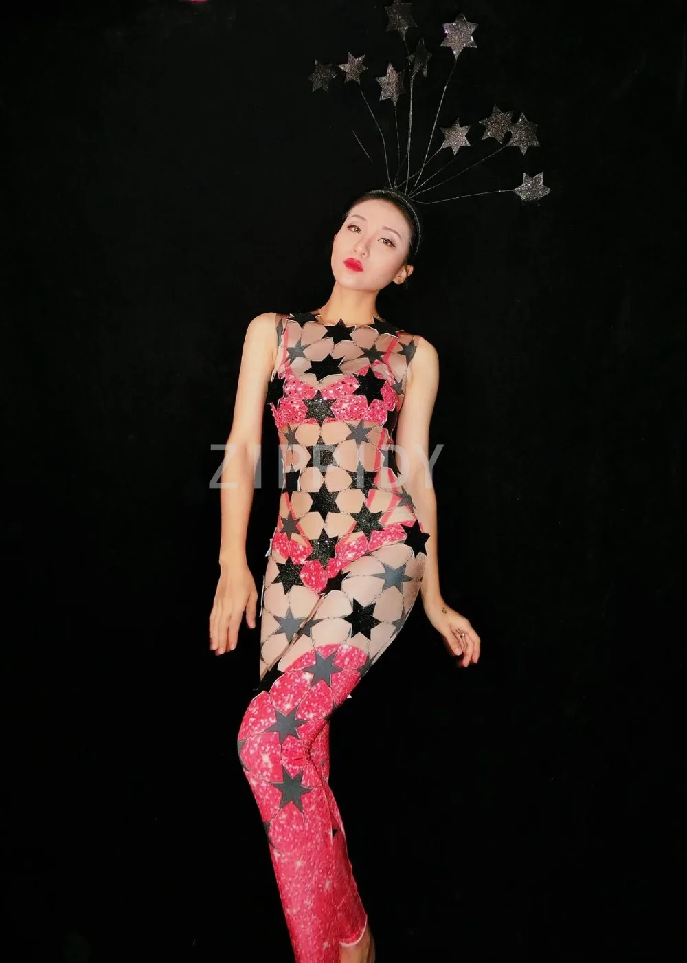 Bodysuit Phụ Nữ Ca Sĩ Cho Thấy Quần Áo 2 Màu Sắc Sao Thạch Thun Không Tay Jumpsuit của Phụ Nữ Sinh Nhật Mừng Sân Khấu Khiêu Vũ