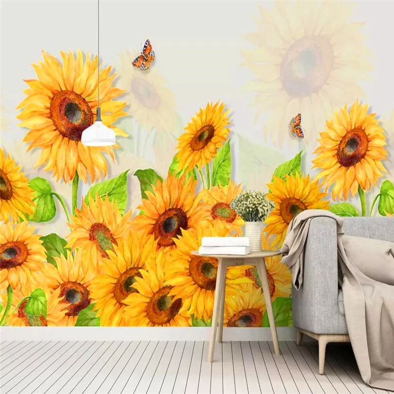 Decorative Wallpaper Northern Europe Simple Small Fresh Style Sunflower Flowers Watercolor Background Wall