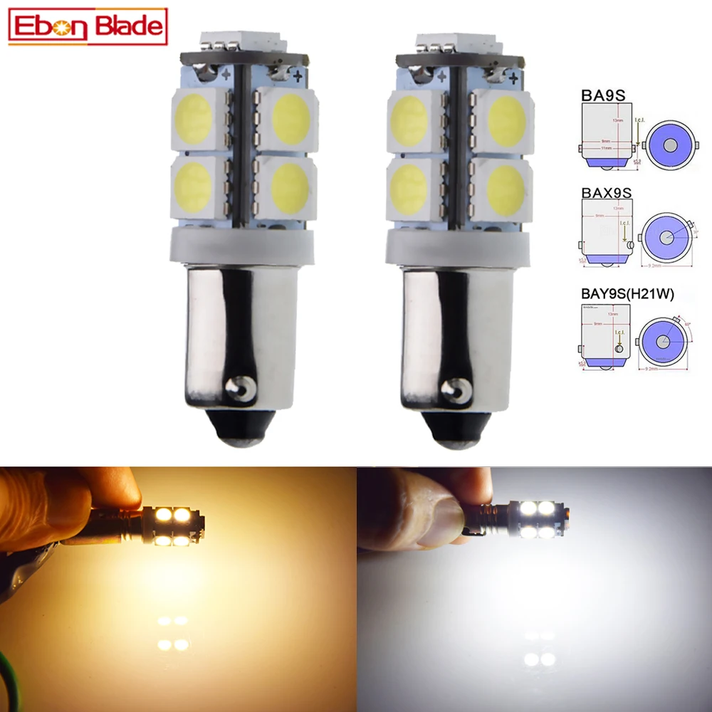 2 x BA9S BAX9S H6W BAY9S H21W 9 SMD LED Bulbs Lights For Car Reverse Light Parking Bulb License Plate Lamp 6V 12V 24V White Warm