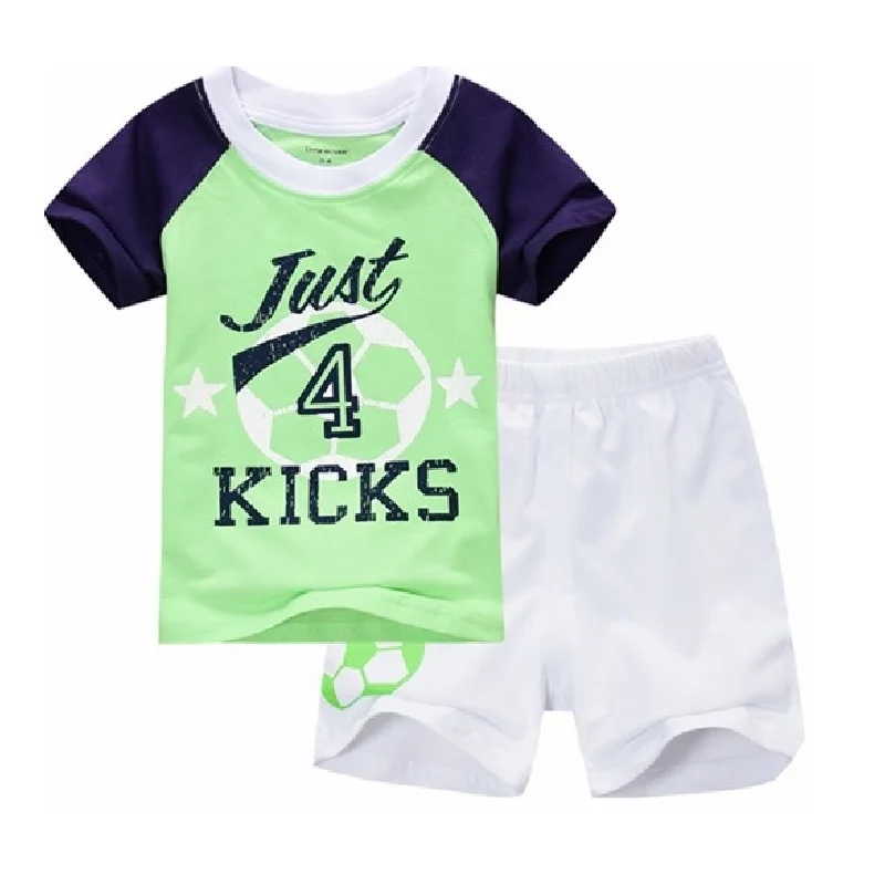 Football Children Clothes Sets Green T-Shirt White Short Pants Knickers 100% Cotton Boys Suits tracksuits sport suit