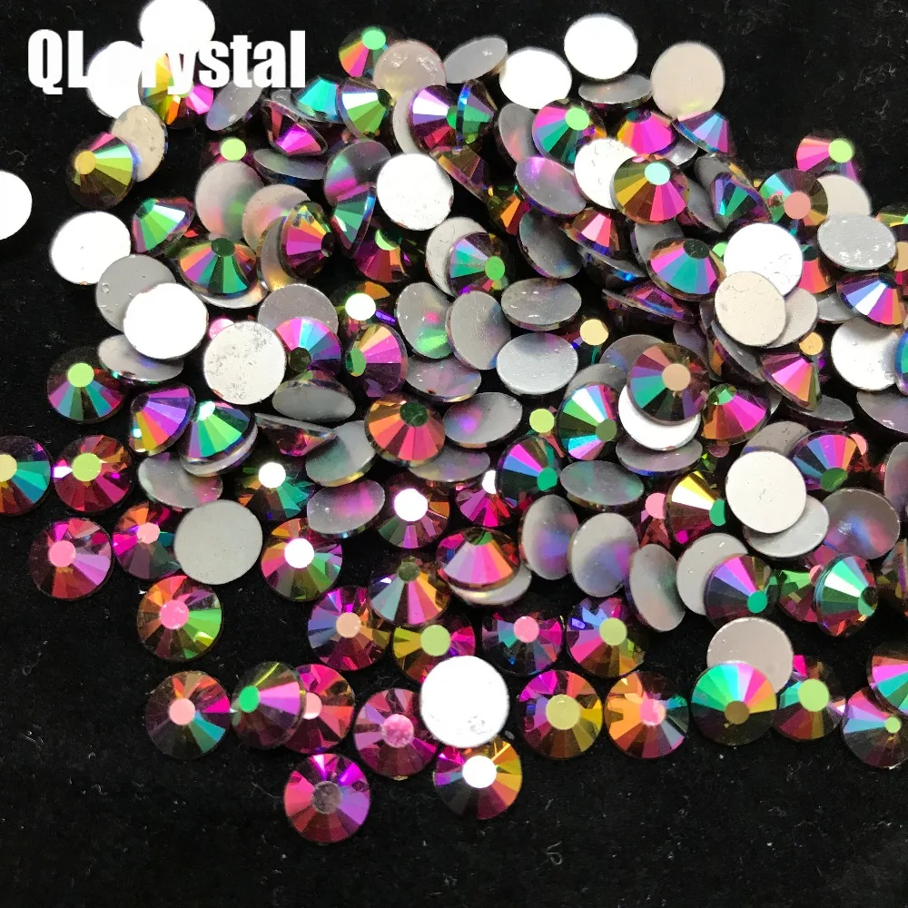 Rainbow Glue on Glitter Flatback Glass Crystal Non Hot fix rhinestone For Gymnastics Clothes Shoes 3D Nail Art Decoration