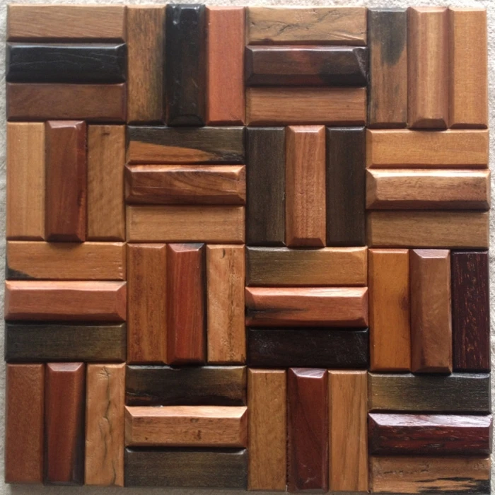 3D natural wood mosaic tile, wood tiles, kitchen backsplash classic rustic brown color zone mosaic tiles