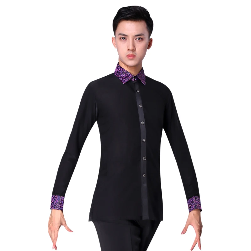 Mens Dance Tops Spring Latin Ballroom Modern Tango Samba National Standard Competition Long Sleeve Dancewear Top Shirt For Man