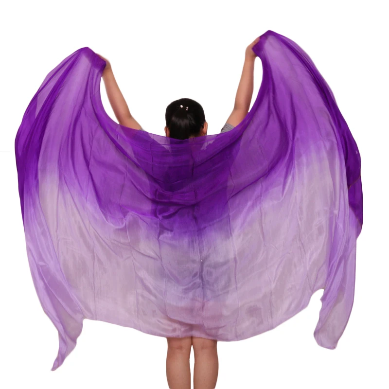 100% Real Silk Belly Dance Veil 250/270*114cm Gradient Color Purple+Light purple Hand Dye Dance Accessories Silk Veil Customized