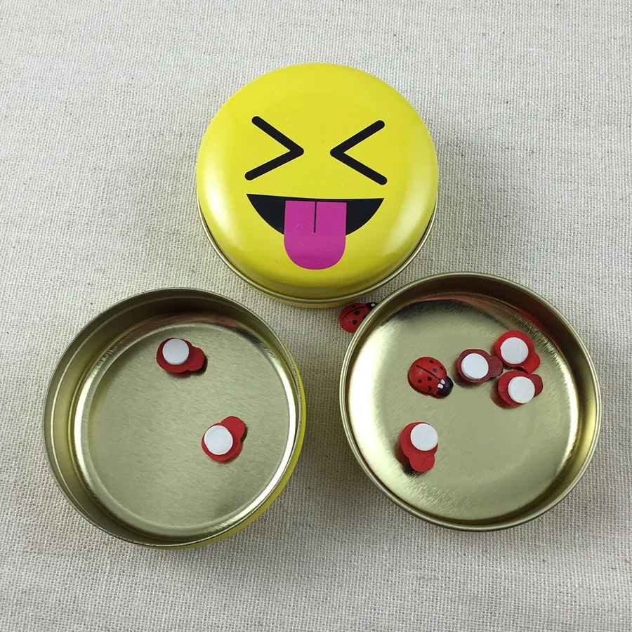 

36pcs/lot Smiling Face Tin Storage Box Round Jewelry Box Portable Case Sewing Box Hot Mini Pill Case Biscuits Candy Container