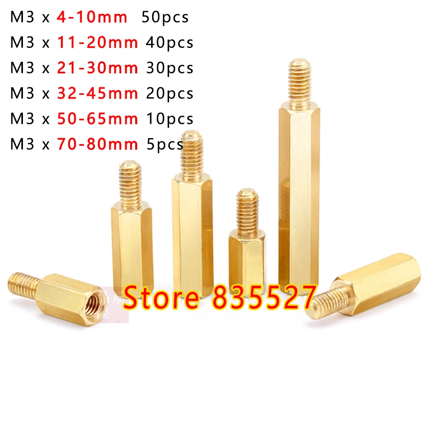 5-50pcs Six angle Hexagonal struts copper stud nut M3 *(4 to 80 )+ 6 mm Spacing Screws Brass Standoff Hollow Pillars 4/5/6/7/8/9