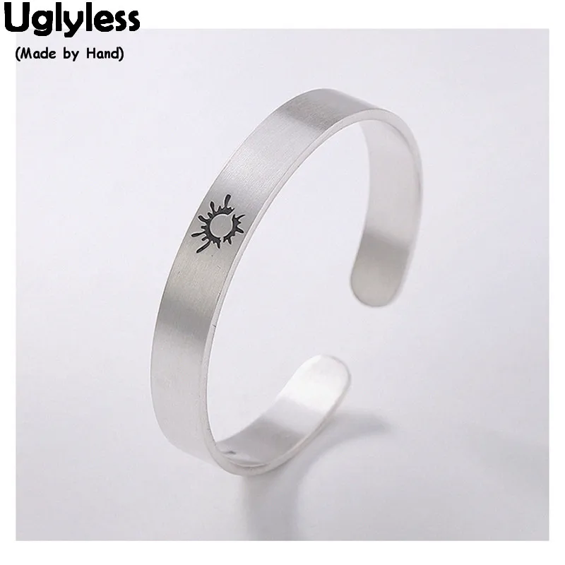 

Uglyless 100% Real Solid 999 Fine Silver Wide Open Bangles for Lovers SUN MOON Bangles LOVE Gifts Sun for Day Moon for Night