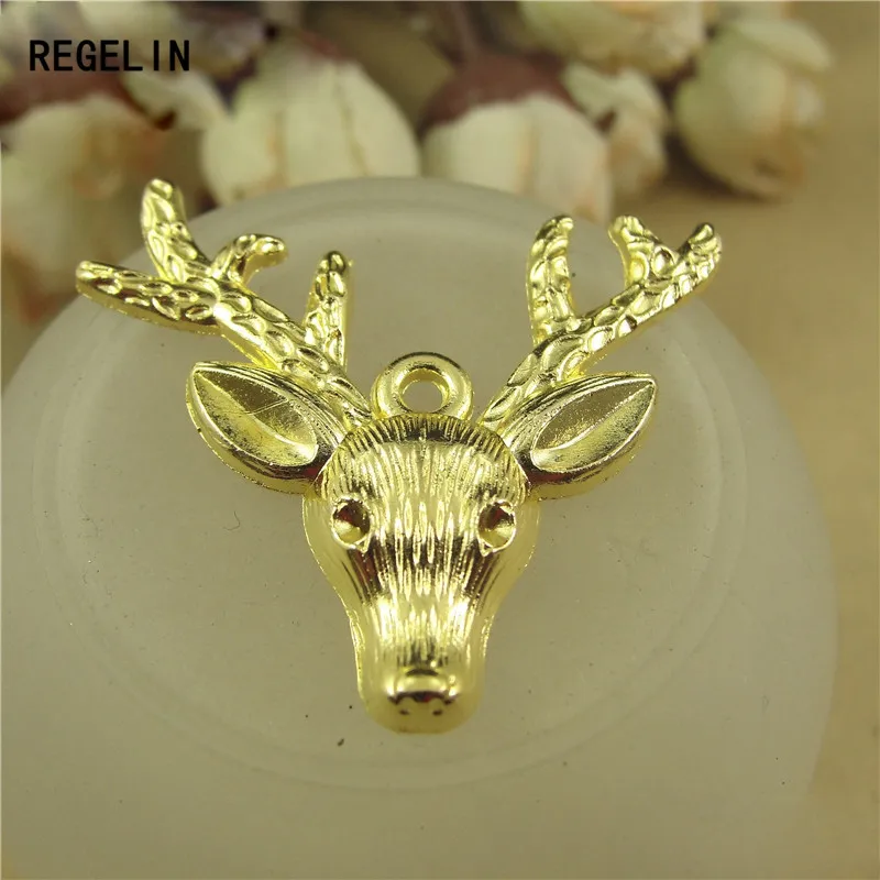 REGELIN Antique Bronze deer head Charm Pendant  10pcs 36x37mm for Diy Necklace Jewelry Accessories Making Handmade Craft