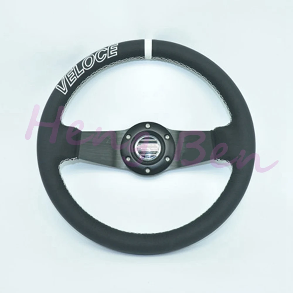 HB High Quality Universal Fits Racing Sport 320mm PU Leather Deep Dish Alloy Steering Wheel 5163