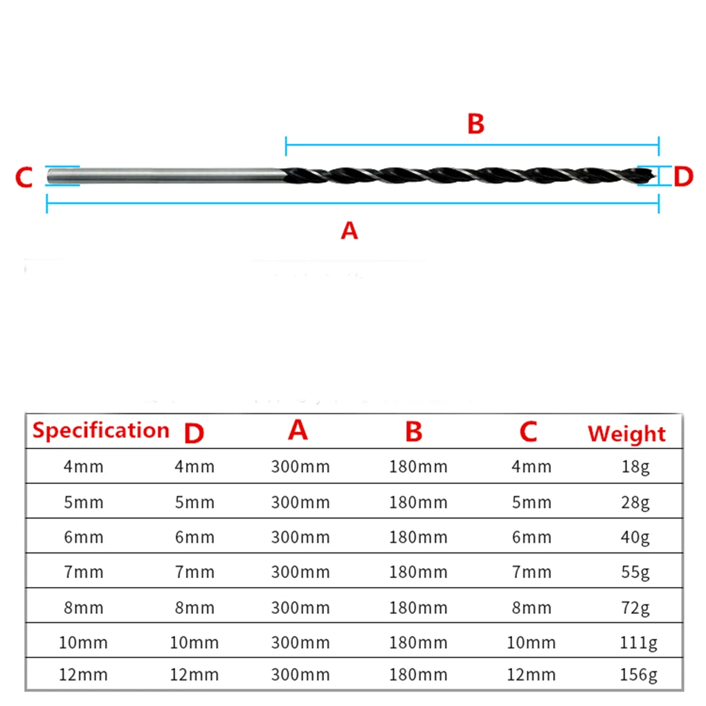 7Pcs 300Mm Verlengen Drie Tip Timmerwerk Opknoping Boor In Zakken 4-12Mm Centring Timmerwerk Gat Opener pak