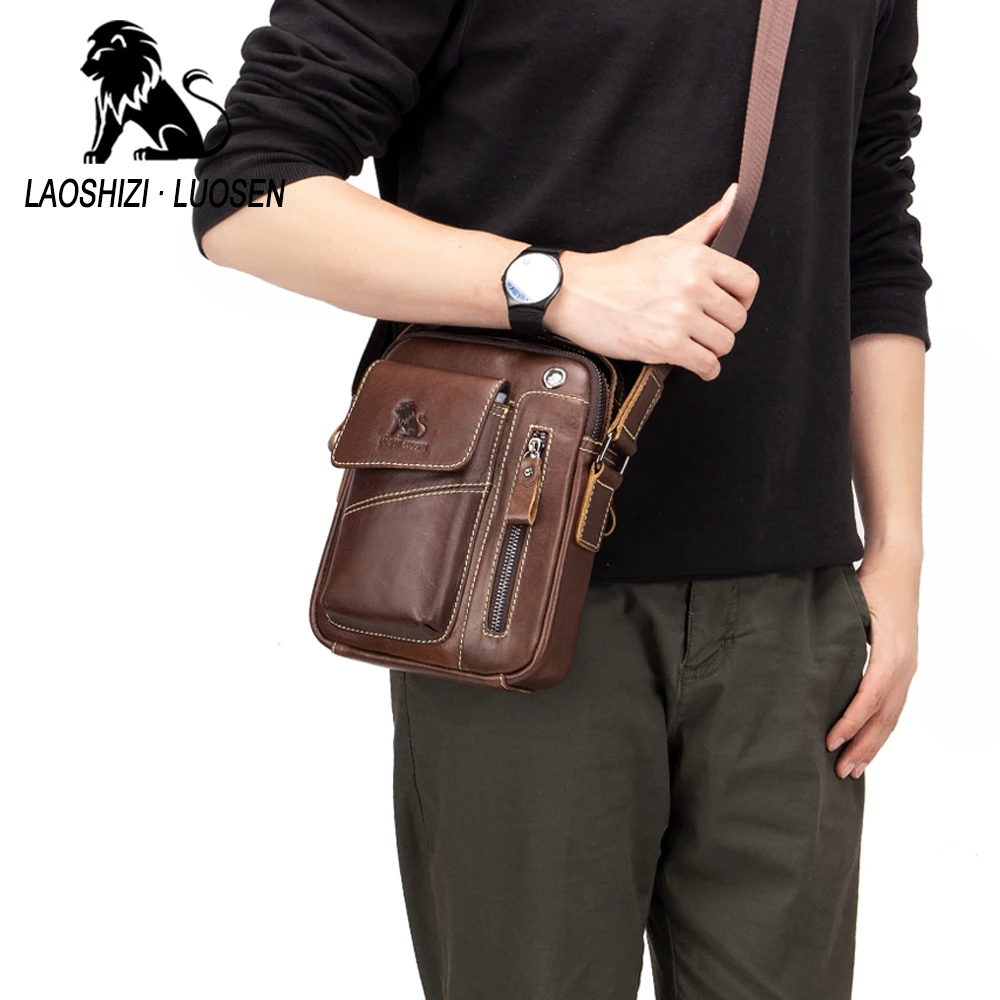 New Brand Genuine Leather Man Messenger Shoulder Bags Small Vintage Cowhide Crossbody For Male Men\'s Casual Tote Handbag