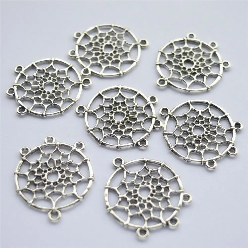 DIY Dream Catcher Antique Silver Carved Hollow Zinc Alloy Jewelry Findings fit For necklace Pendants, 100pcs/lot