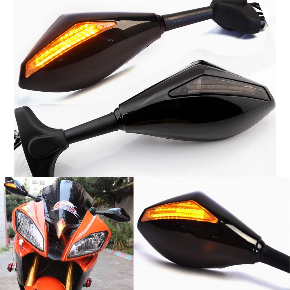 Black Motorcycle Front Back LED Turn Signal Integrated Mirrors for HONDA CBR 600RR 1000RR F3 F4 Yamaha FZ1 FAZER