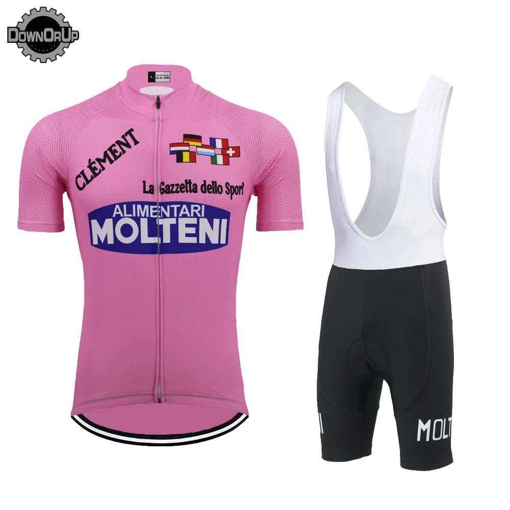 Maglia da ciclismo Molteni Set da uomo manica corta rosa abbigliamento da ciclismo kit maglia da bici pantaloncini con bretelle gel traspirante pad triathlon MTB