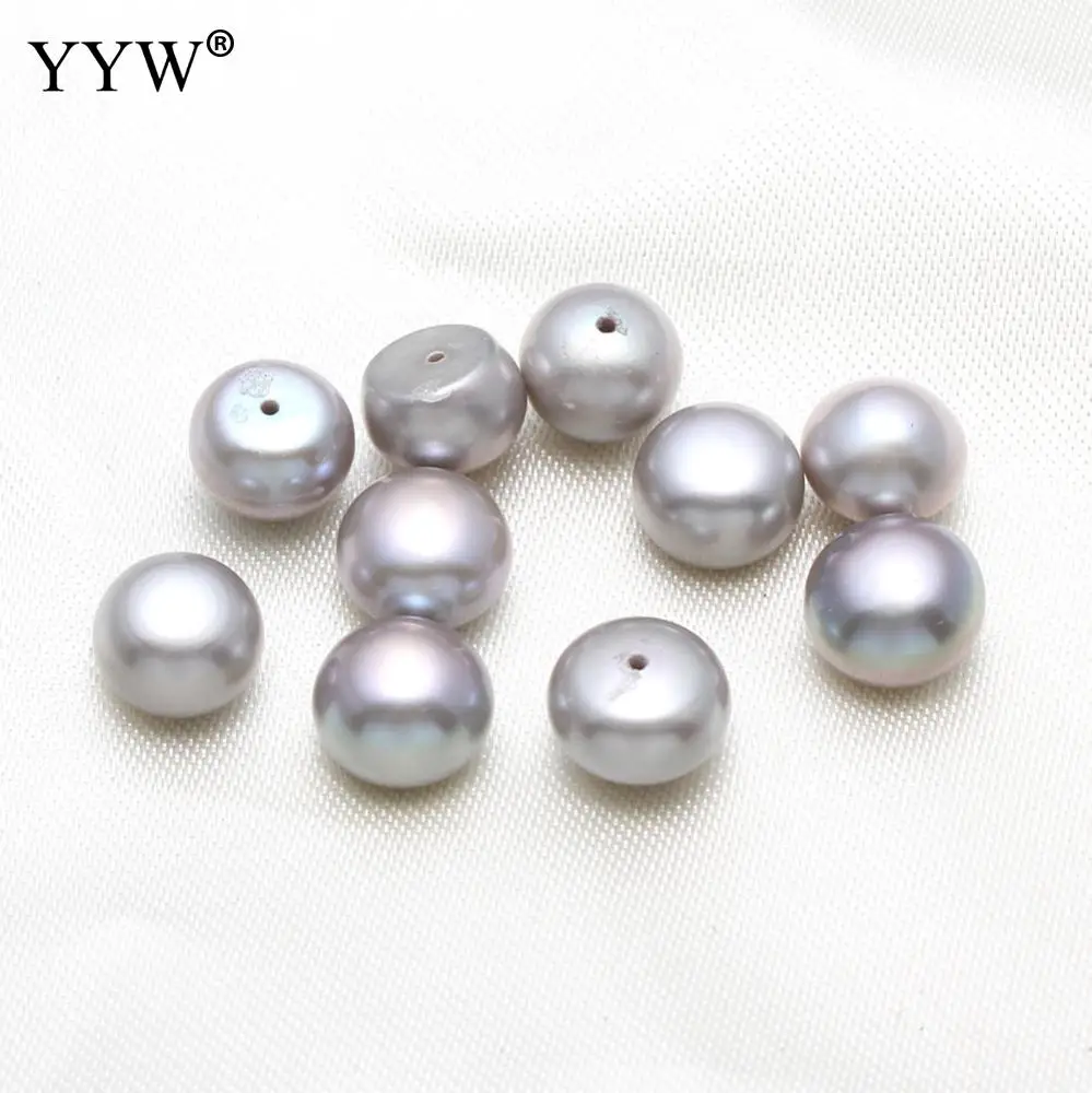 1pair Half Drilled Freshwater Pearls Beads For Jewelry Making Earrings Women Half Hole 8-9mm Gray Button Pearl Bead Wholesale