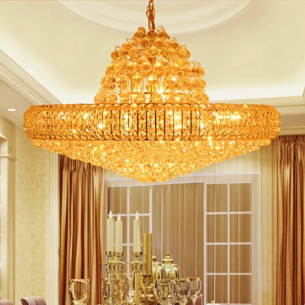 LED Golden Crystal Chandeliers Big Round Golden Chandeliers Lighting Fixture Crystal Drop Lights Lustres D75cm/D100cm AC90V-260V