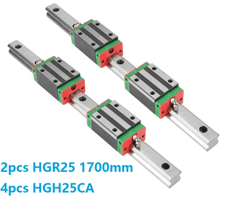 China Made 2pcs Linear Guide Rail HGR25 -L 1700MM + 4pcs HGH25CA Or HGW25CC Linear Slide Block Carriage CNC Parts