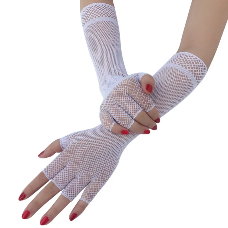 1 Pair Hot Women Sexy Gloves Long Elbow Half Finger Fishnet Hollow Mesh Fingerless Punk Bride Gloves Fashion CWW9193