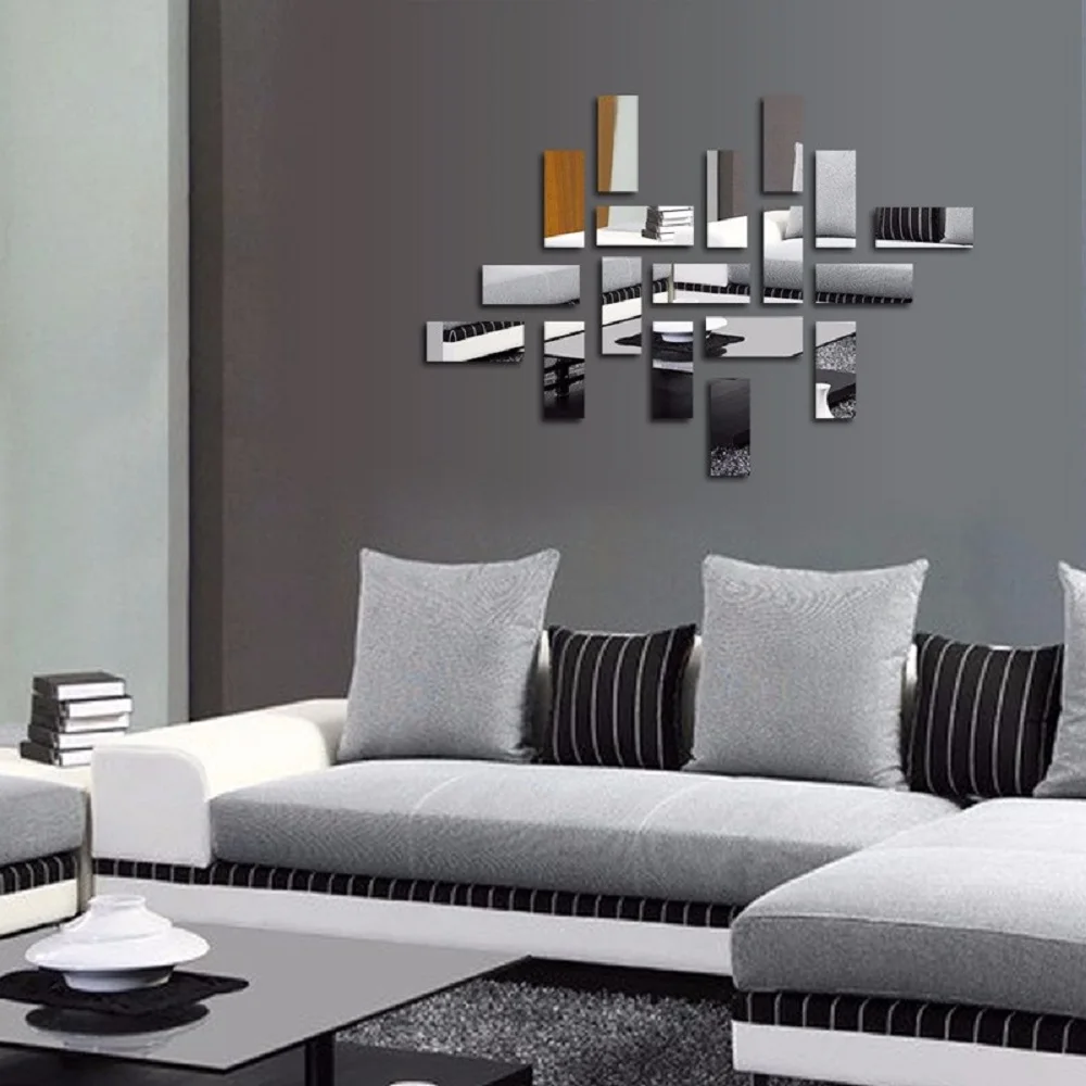 18Pcs Rectangular Pattern Frame Crystal Reflective DIY Acrylic Mirror Effect 3D Wall Stickers Home Decoration Wall Bedroom Decor