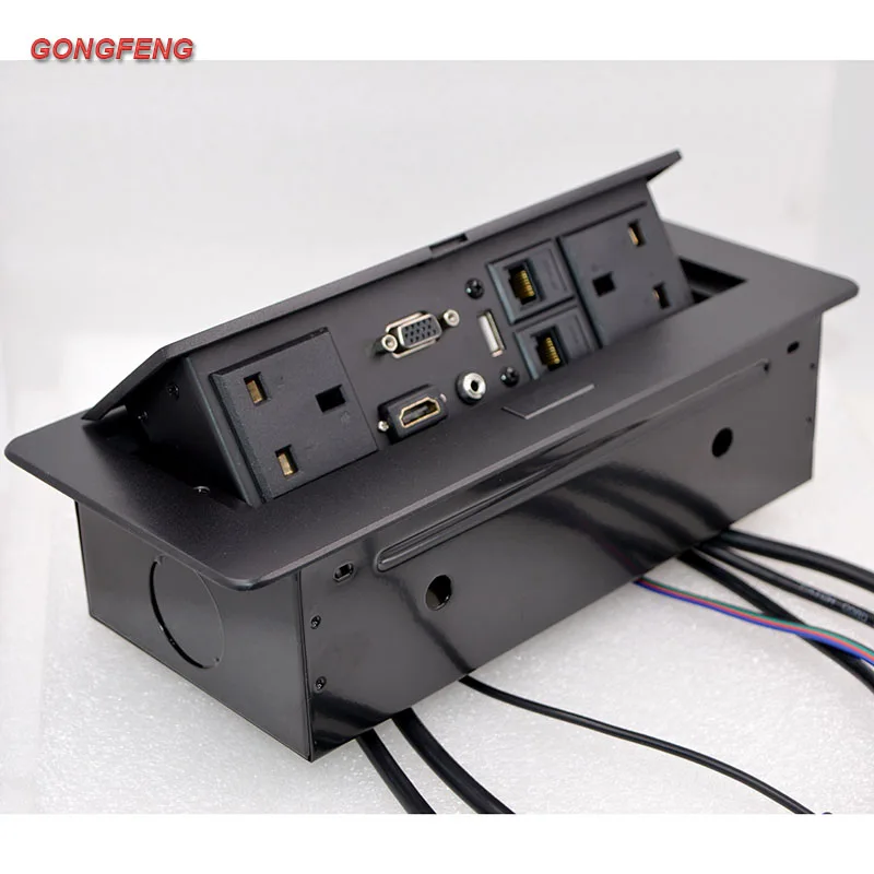 UK Power Supply Desk Socket Plug 3.5 Audio USB  VGA RJ45 Network Jack Free Connection Office Conference Table Multimedia Box