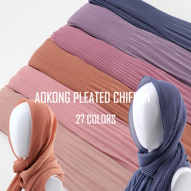 One Piece Women Wraps Long Shawls Muslim Crinkle Ruffle Solid Plain Pleated Chiffon Hijab Scarf