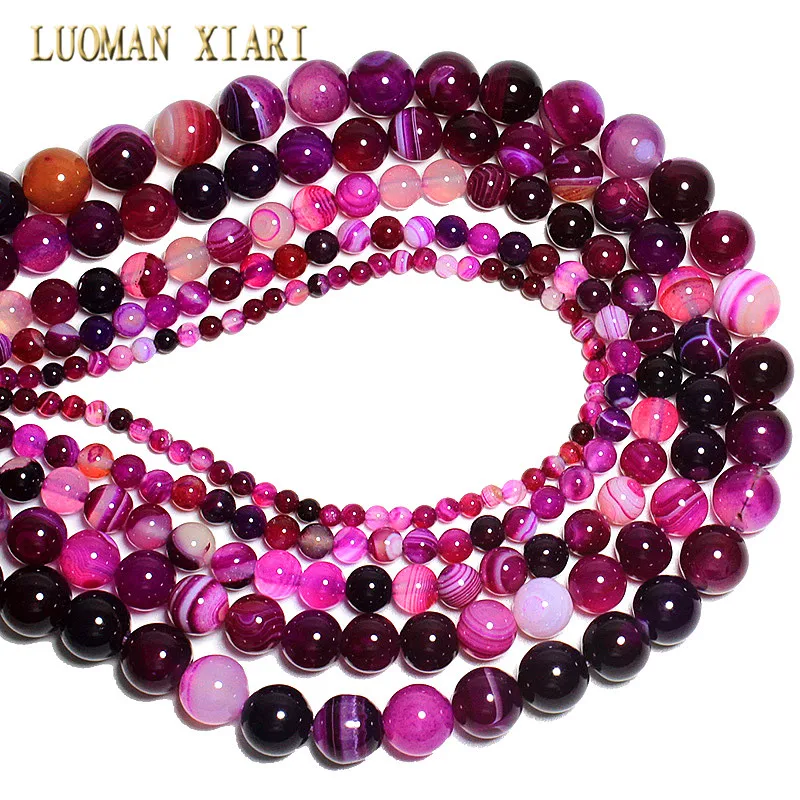 Wholesale Natural Rose Red Stripes Agate Loose Round Stone Spacer Beads For Jewelry Making DIY Bracelet Earrings Accessories