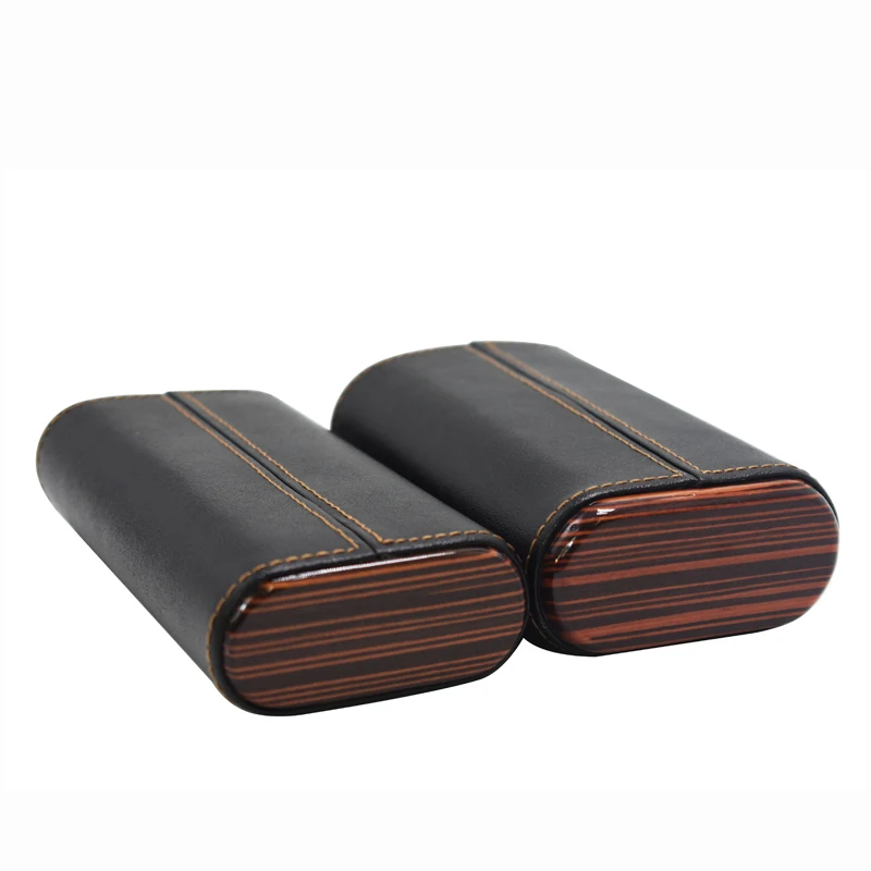 Genuine Leather Ebony Bottom 3 CT Cigar Case Travel Carry Cigars Storage Case Wooden Lining Leather Cigar Case Box Cool Gadgets