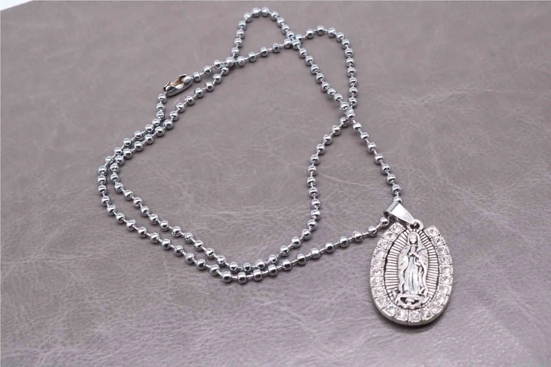 Rose Guadalupe Our Lady Necklace, Rosary Beaded Necklace. Guadalupe necklace pendant bead chain