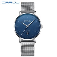 CRRJU New Fashion Men's Ultra Thin Quartz Watches Men Luxury Brand Business Clock Stainless Steel Mesh Band Waterproof Watch