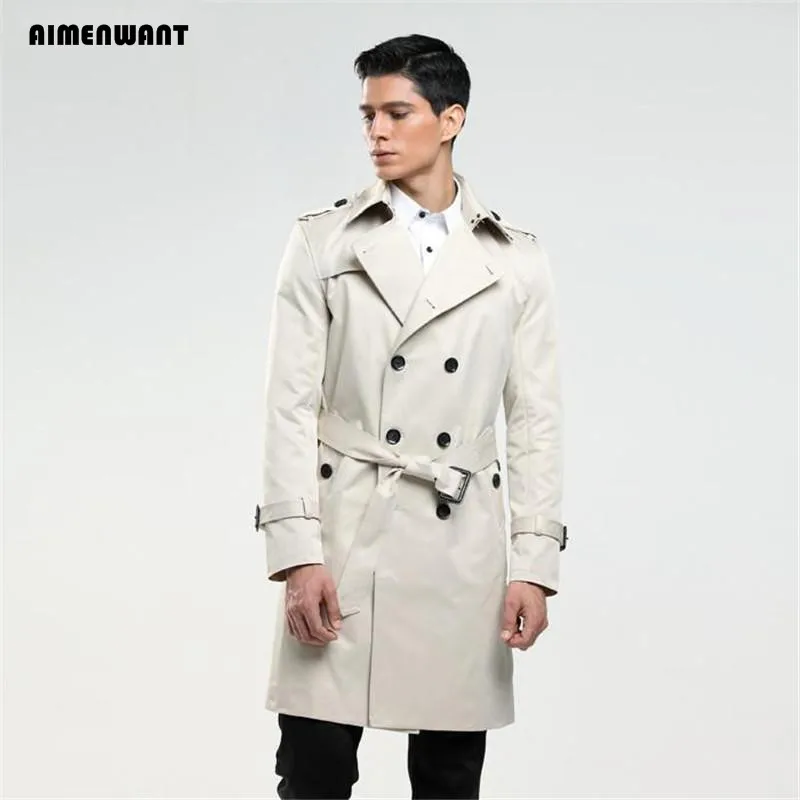 

Men's trench coat size custom-tailor England double-breasted long pea coat trench slim fit classic trenchcoat as gifts