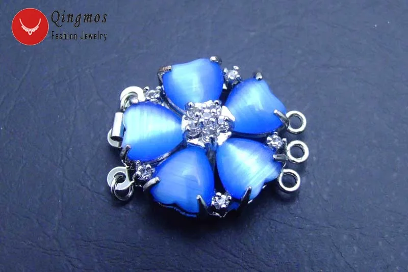 Qingmos 25mm Flower Clasp for Jewelry Making with Blue Cat's Eye Petal 3 Strands Clasp Accessories for Jewelry Gp164 Free Ship