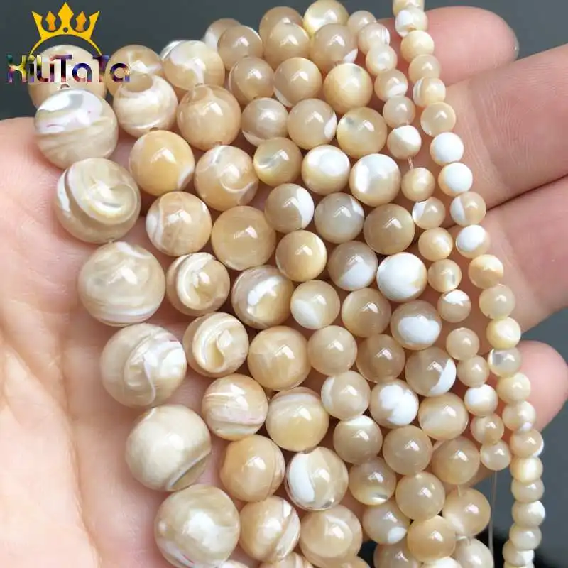 Natural Trochus Shell Stone Beads Round Loose Spacer Beads For Jewelry Making DIY Bracelet Necklace 15\'\' Pick Size 4/6/8/10mm