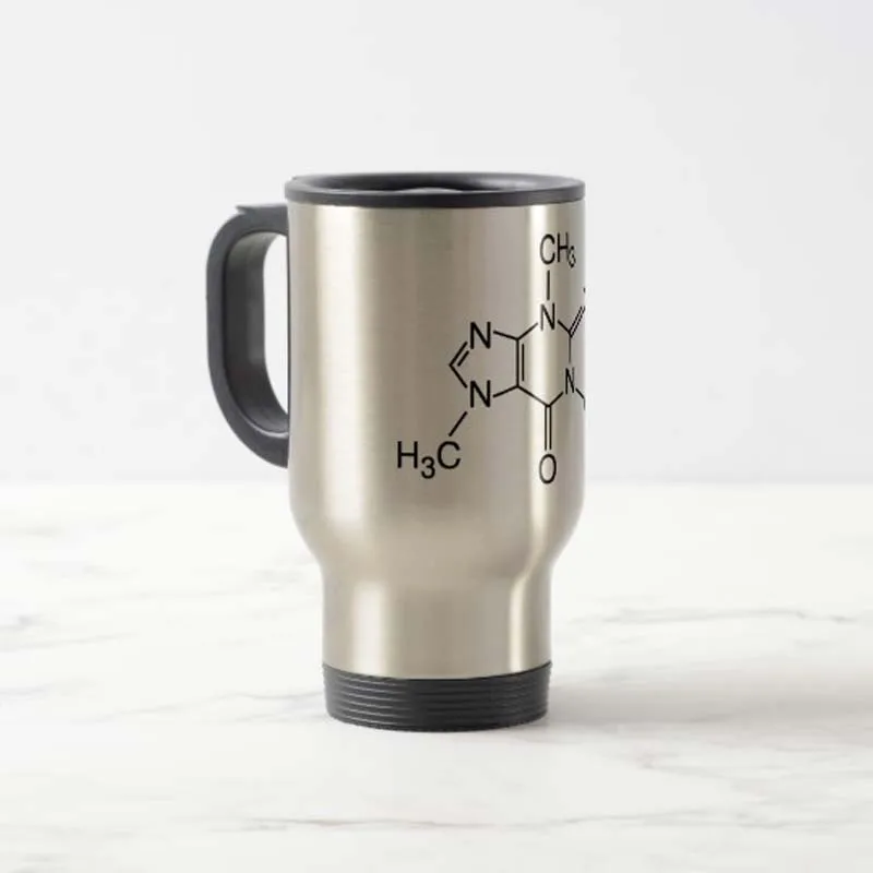 Funny Caffeine Molecule Travel Mug Stainless Steel coffee Cup with Handle - Great Gift Mugs 14 Ounce