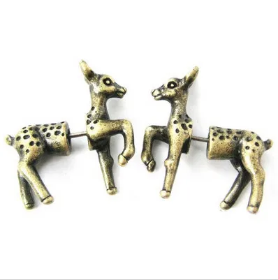 New Style Hot Sale 3Pairs 3d Fake Gauge Bambi Deer Faux Plug Animal Earrings Fine Jewelry for Ladies and Girls