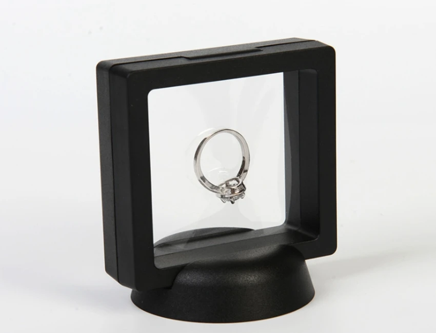 

100pcs/lot 7*7*2cm Plastic Floating Display Case Earring Gems Ring Jewelry Storage PET Membrane Stand Holder Box