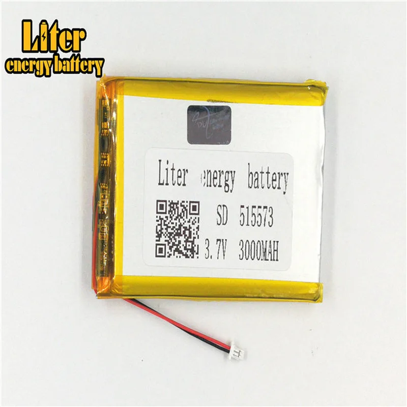 1.0MM 2pin connector 3.7V 515573 3000mah Rechargeable lipo battery e-books GPS PDA MP4 MP5 li ion polymer lithium battery