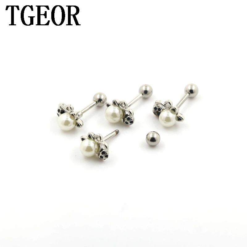 new arrival fashion 1 pair  1.2*6*4/(6*9)mm cat gem simulated pearl tragus piercing earring