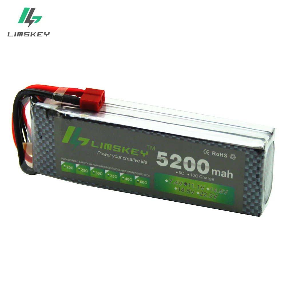 Limskey-batería Lipo 3S 11,1 V 5200MAH 30C AKKU LiPo 11,1 V RC para helicóptero, cuadricóptero, coche, barco, 2 piezas