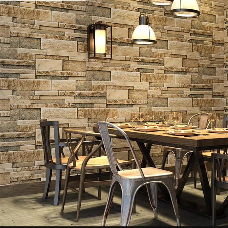 

beibehang Retro 3D marble brick pattern antique brick industrial wind wallpaper restaurant clothing store barber shop wallpaper