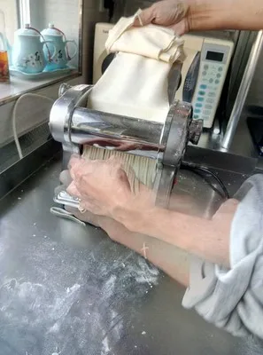 Mesin Pembuat Mie Listrik Multifungsi 110V 220V Mesin Pembuat Mie Pisau Tunggal Steker EU/AU/UK Mudah Dioperasikan