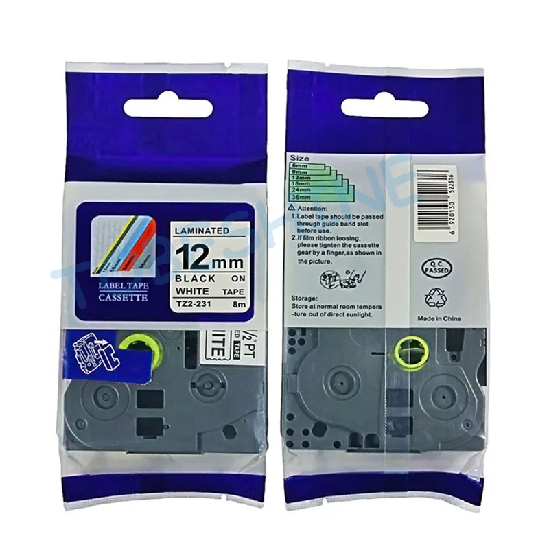 Free shipping 5PK compatible TZe-231 ~1/2'' Black on White Laminated TZ label tape for your labeling need