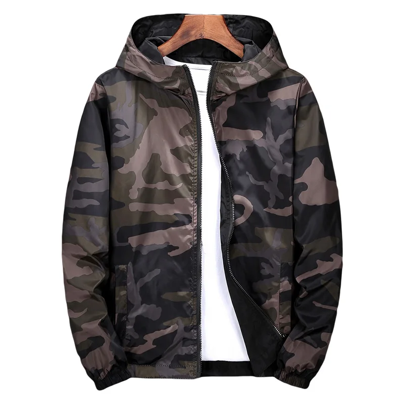 Windbreaker Jackets Men 2025 Military Camouflage Mens Hooded Jackets Coats Both Side Wear Male Zipper Lightweight Bomber Jackets